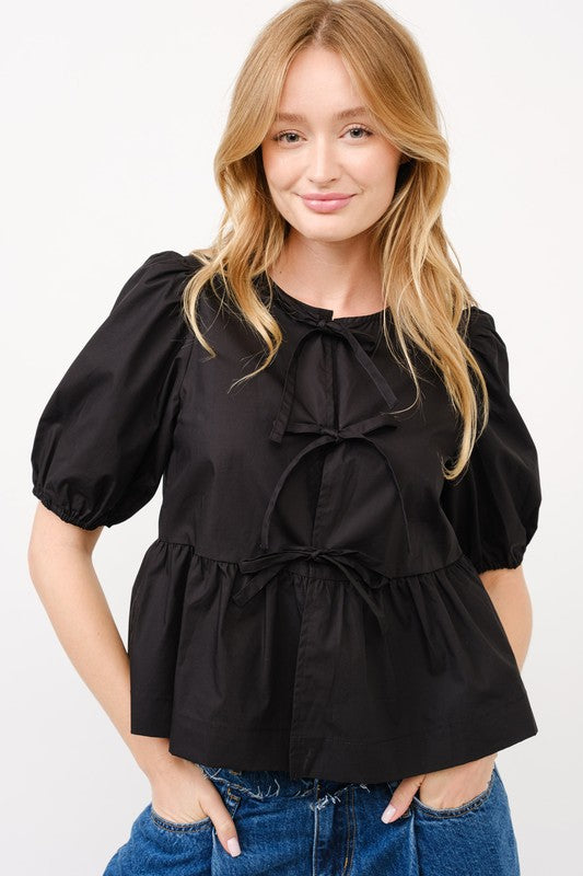 Maxwell Tie Front Top- Black