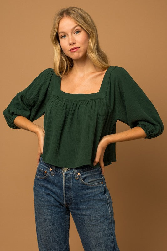 Square Neck Top- Green