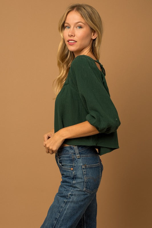 Square Neck Top- Green