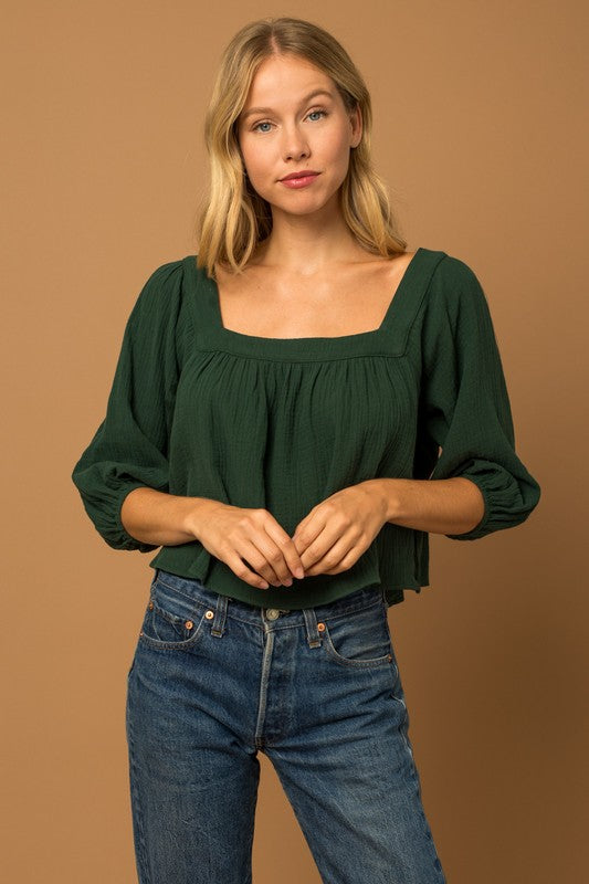 Square Neck Top- Green