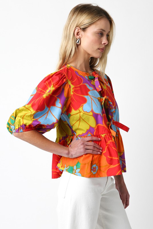 Multi Color Tie Front Top