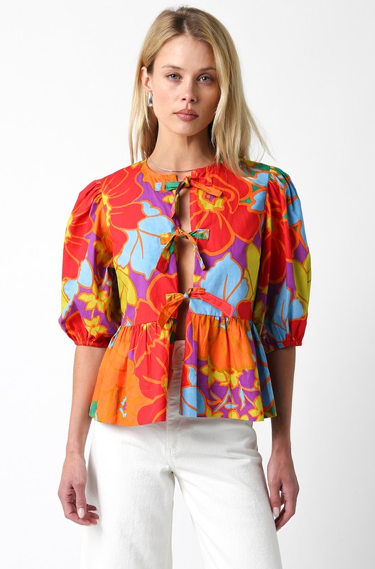 Multi Color Tie Front Top