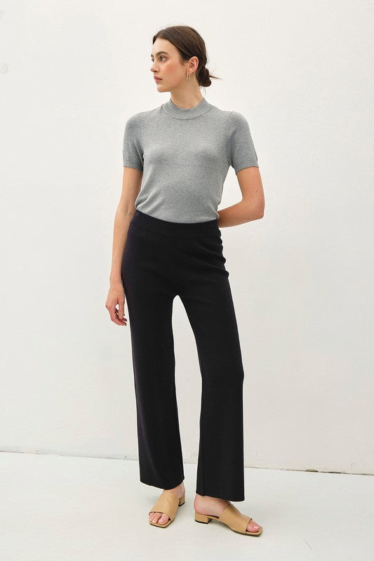 High Rise Ribbed Pants- Black