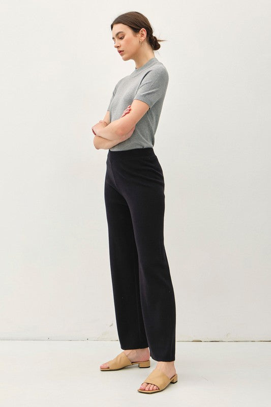 High Rise Ribbed Pants- Black