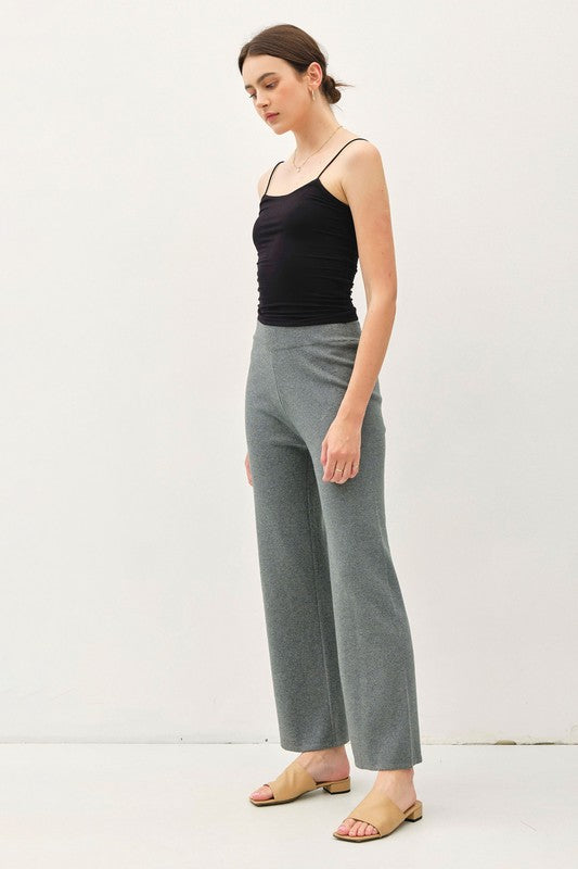 High Rise Ribbed Pants- Grey