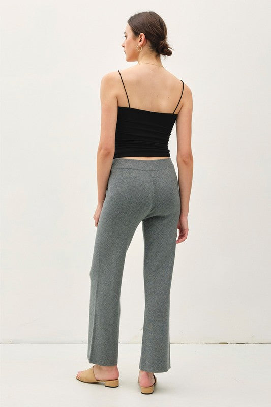 High Rise Ribbed Pants- Grey