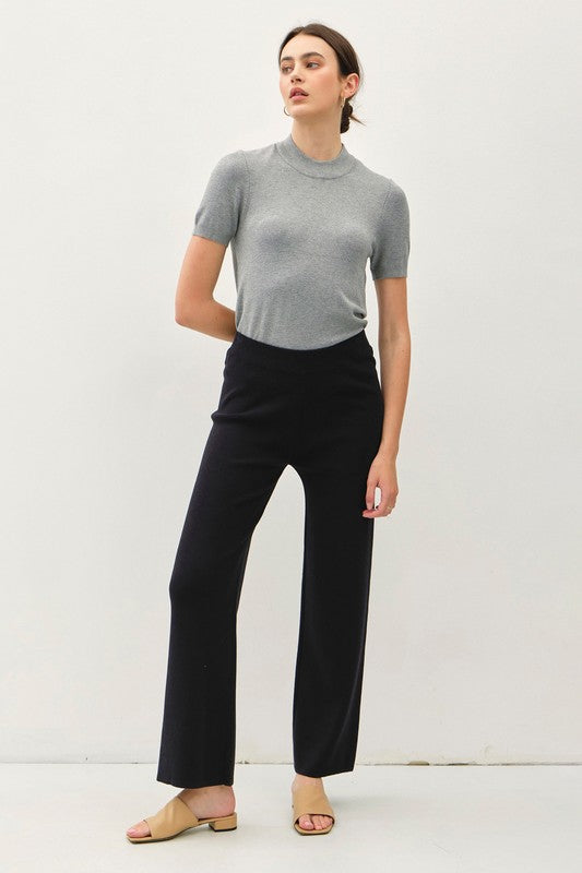 High Rise Ribbed Pants- Black