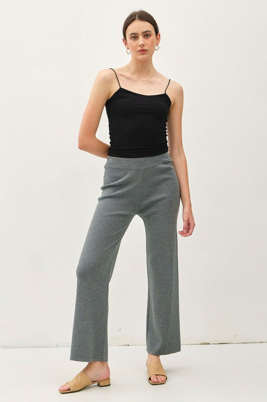 High Rise Ribbed Pants- Grey