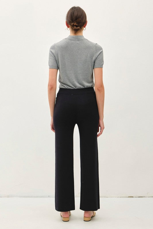 High Rise Ribbed Pants- Black