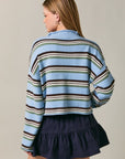 Rolled Hem Striped Cardigan