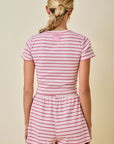 Striped Ribbed Fitted Crop Lounge Top
