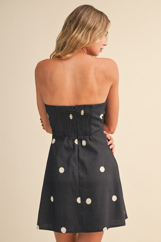 Polkadot Linen Strapless A Line Mini Dress