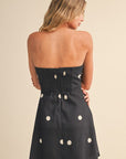 Polkadot Linen Strapless A Line Mini Dress