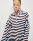 Striped Mocked Neck Zip Up Sweater
