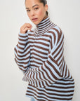 Striped Mocked Neck Zip Up Sweater