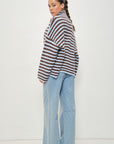 Striped Mocked Neck Zip Up Sweater