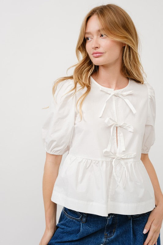 Maxwell Tie Front Top- White