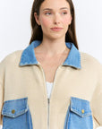 Denim Contrast With Knit Sweater Jacket