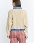 Denim Contrast With Knit Sweater Jacket