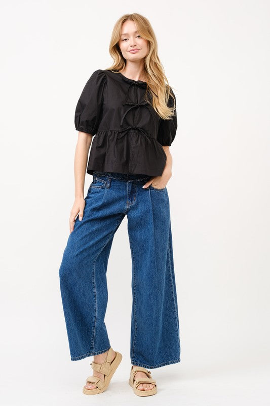 Maxwell Tie Front Top- Black