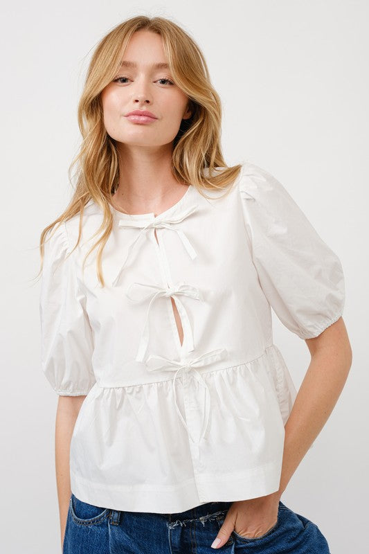 Maxwell Tie Front Top- White