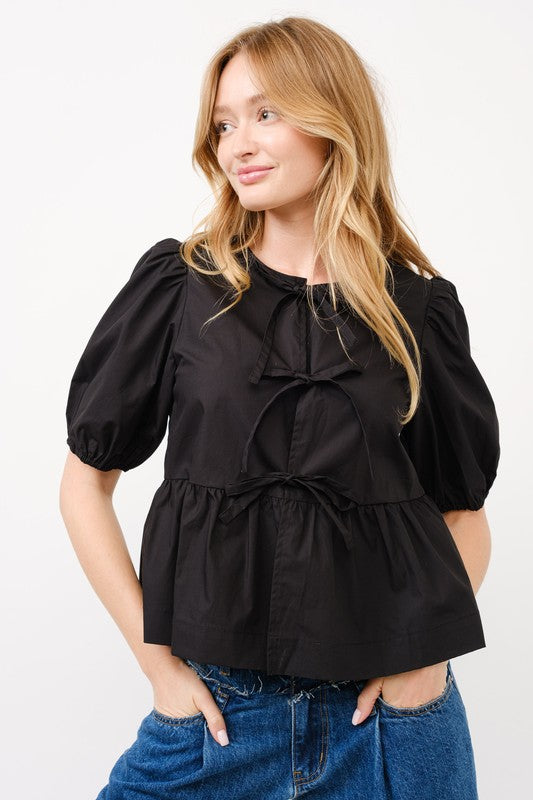 Maxwell Tie Front Top- Black