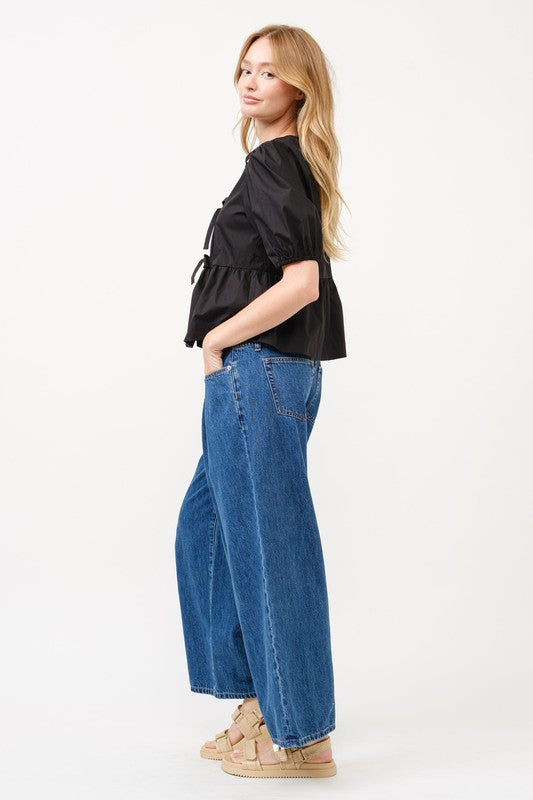 Maxwell Tie Front Top- Black